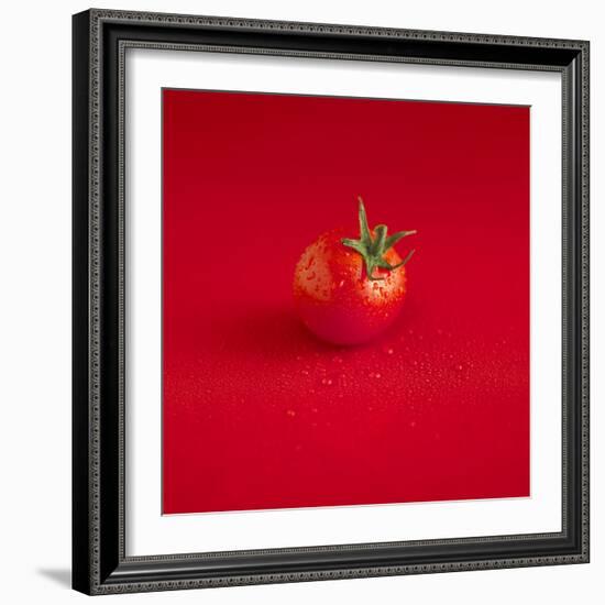 A Wet Tomato on a Red Surface-Dave King-Framed Photographic Print