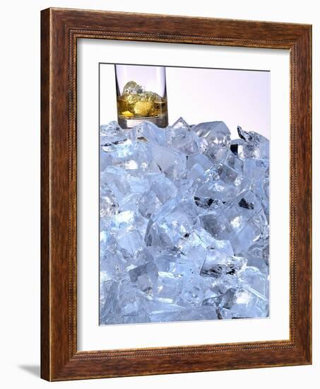 A Whiskey Glass on a Mountain of Ice Cubes-Michael Meisen-Framed Photographic Print