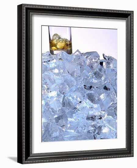 A Whiskey Glass on a Mountain of Ice Cubes-Michael Meisen-Framed Photographic Print