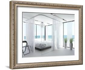 A White Bedroom Interior with Large Bed-PlusONE-Framed Photographic Print