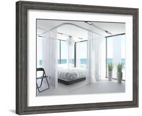 A White Bedroom Interior with Large Bed-PlusONE-Framed Photographic Print