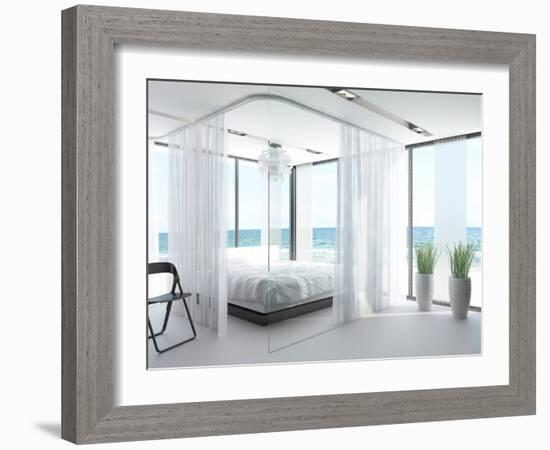 A White Bedroom Interior with Large Bed-PlusONE-Framed Photographic Print