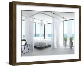 A White Bedroom Interior with Large Bed-PlusONE-Framed Photographic Print