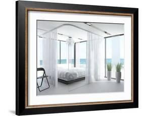 A White Bedroom Interior with Large Bed-PlusONE-Framed Photographic Print
