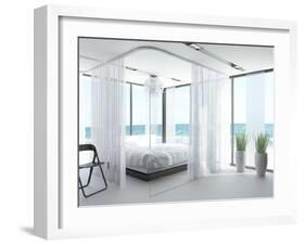 A White Bedroom Interior with Large Bed-PlusONE-Framed Photographic Print