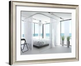 A White Bedroom Interior with Large Bed-PlusONE-Framed Photographic Print