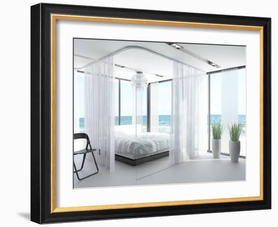 A White Bedroom Interior with Large Bed-PlusONE-Framed Photographic Print