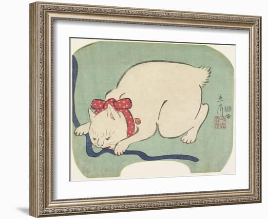 A White Cat Playing with a String, 1863-null-Framed Giclee Print
