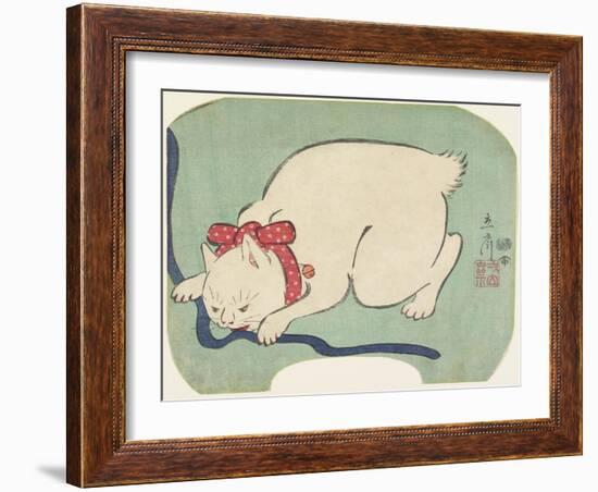 A White Cat Playing with a String, 1863-null-Framed Giclee Print