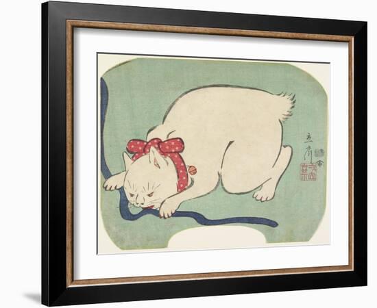 A White Cat Playing with a String, 1863-null-Framed Giclee Print