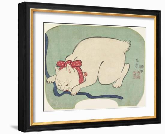 A White Cat Playing with a String, 1863-null-Framed Giclee Print