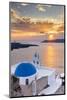 A white church with blue dome overlooking the Aegean Sea at sunset, Santorini, Cyclades-Ed Hasler-Mounted Photographic Print