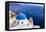 A white church with blue dome overlooking the Aegean Sea, Santorini, Cyclades-Ed Hasler-Framed Premier Image Canvas