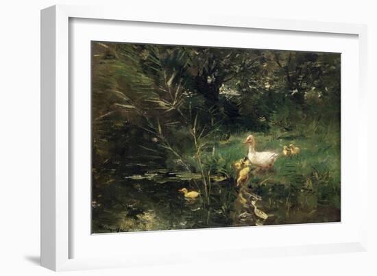A White Duck with Her Ducklings on the Waterfront-Willem Maris-Framed Art Print