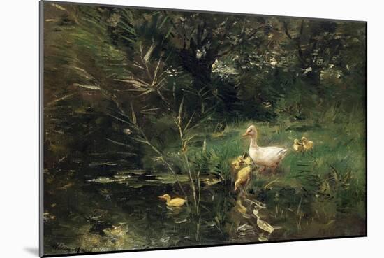 A White Duck with Her Ducklings on the Waterfront-Willem Maris-Mounted Art Print