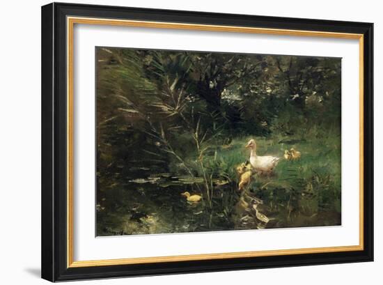 A White Duck with Her Ducklings on the Waterfront-Willem Maris-Framed Art Print