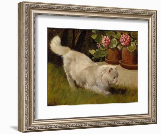 A White Persian Cat with a Ladybird (Oil on Board)-Arthur Heyer-Framed Giclee Print