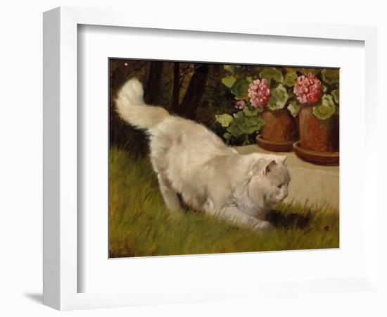 A White Persian Cat with a Ladybird (Oil on Board)-Arthur Heyer-Framed Giclee Print