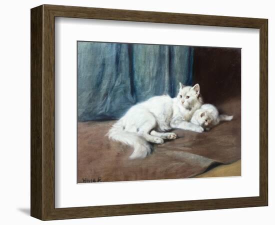 A White Persian Cat with Her Kittens (Oil on Canvas)-Arthur Heyer-Framed Giclee Print
