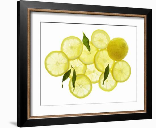 A Whole Lemon, Lemon Slices and Leaves-Petr Gross-Framed Photographic Print