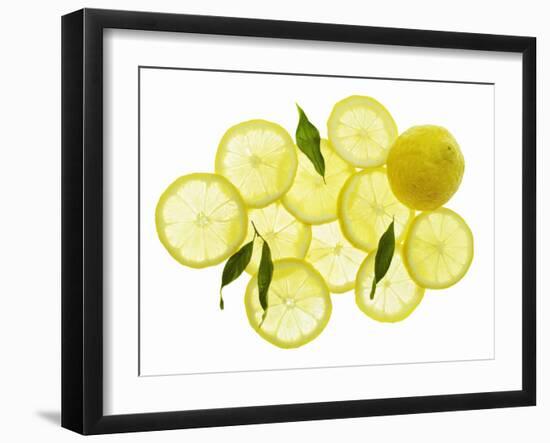 A Whole Lemon, Lemon Slices and Leaves-Petr Gross-Framed Photographic Print