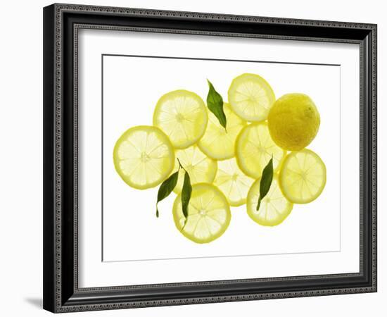 A Whole Lemon, Lemon Slices and Leaves-Petr Gross-Framed Photographic Print