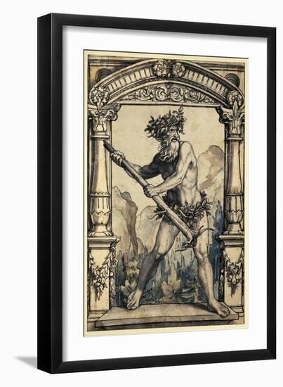 A wild man brandishing an uprooted tree trunk, c1528.-Hans Holbein the Younger-Framed Giclee Print