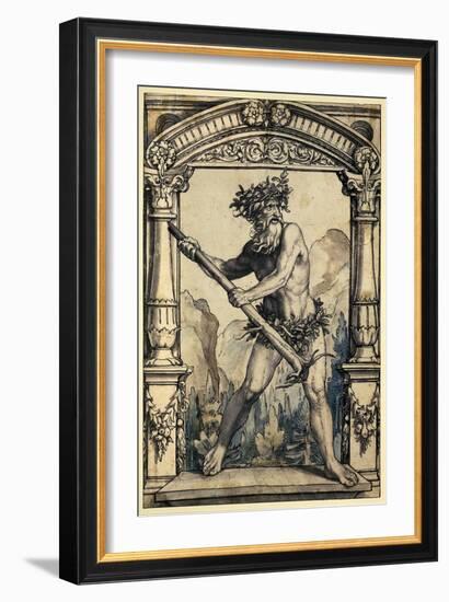 A wild man brandishing an uprooted tree trunk, c1528.-Hans Holbein the Younger-Framed Giclee Print