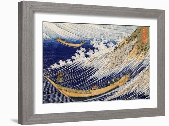 A Wild Sea at Choshi, Illustration from 'One Thousand Pictures of the Ocean', 1832-34 (Colour Woodb-Katsushika Hokusai-Framed Giclee Print