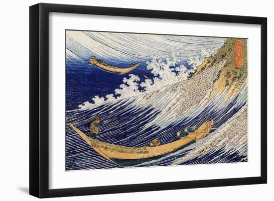 A Wild Sea at Choshi, Illustration from 'One Thousand Pictures of the Ocean', 1832-34 (Colour Woodb-Katsushika Hokusai-Framed Giclee Print