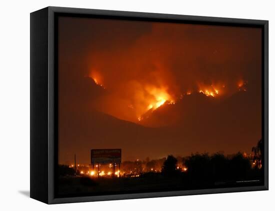 A Wildfire Can be Seen Raging in the Hills Over the Town of St. Ignatius, Montana-null-Framed Premier Image Canvas