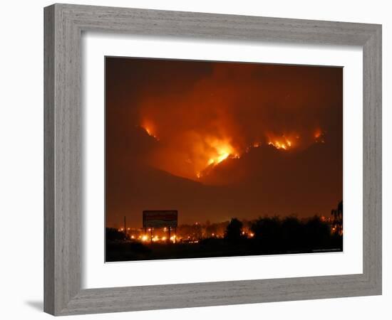 A Wildfire Can be Seen Raging in the Hills Over the Town of St. Ignatius, Montana-null-Framed Photographic Print