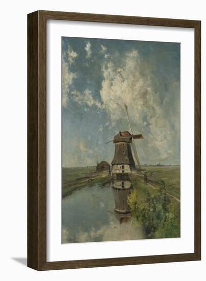 A Windmill on a Polder Waterway, C. 1889-Paul Joseph Constantin Gabriel-Framed Premium Giclee Print