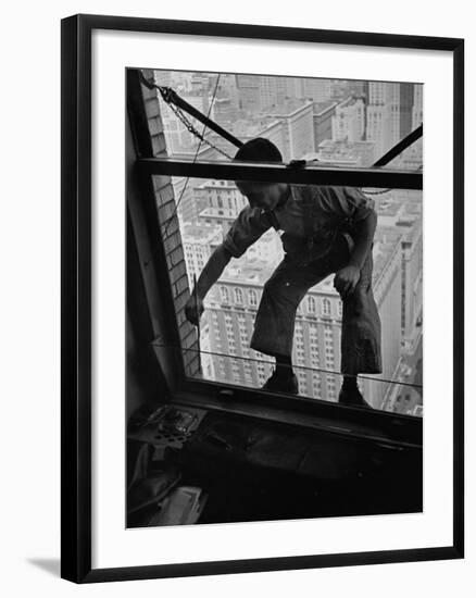 A Window Washer Cleaning the Windows-Peter Stackpole-Framed Premium Photographic Print