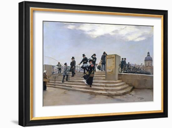 A Windy Day on the Pont Des Arts, Paris-Jean Béraud-Framed Giclee Print