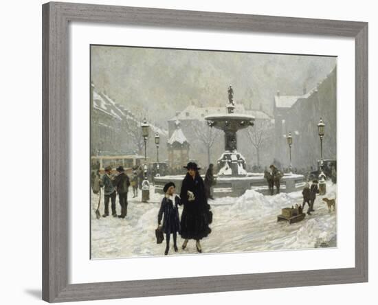 A Winter Day in Gammeltorv, Copenhagen, 1917-Paul Gustav Fischer-Framed Giclee Print