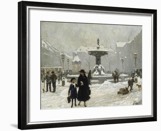 A Winter Day in Gammeltorv, Copenhagen, 1917-Paul Gustav Fischer-Framed Giclee Print