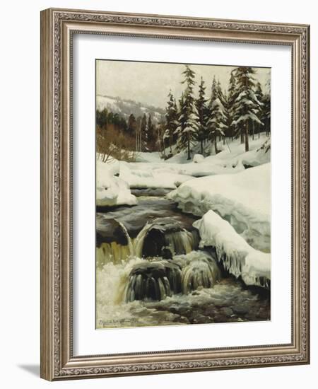 A Winter Landscape with a Mountain Torrent, 1916-Peder Mork Monsted-Framed Giclee Print