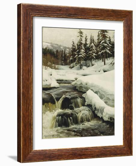 A Winter Landscape with a Mountain Torrent, 1916-Peder Mork Monsted-Framed Giclee Print