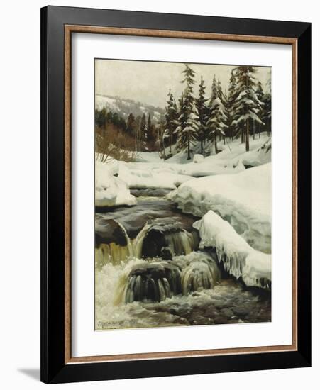 A Winter Landscape with a Mountain Torrent, 1916-Peder Mork Monsted-Framed Giclee Print