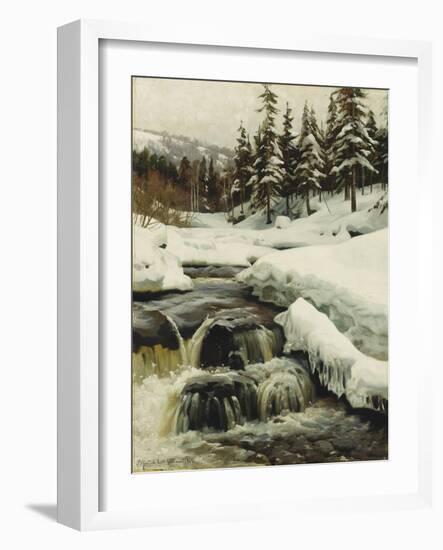 A Winter Landscape with a Mountain Torrent, 1916-Peder Mork Monsted-Framed Giclee Print