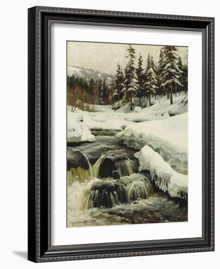 A Winter Landscape with a Mountain Torrent, 1916-Peder Mork Monsted-Framed Giclee Print