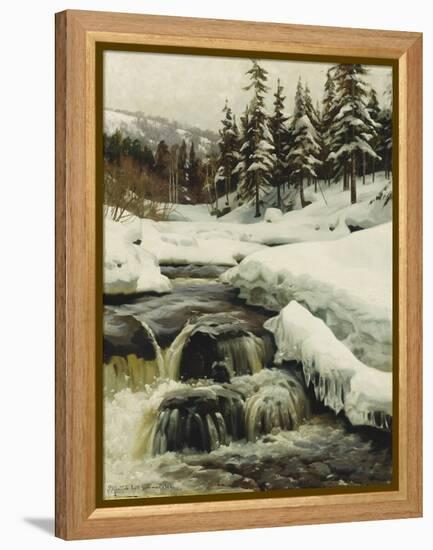 A Winter Landscape with a Mountain Torrent-Peder Mork Monsted-Framed Premier Image Canvas