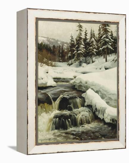 A Winter Landscape with a Mountain Torrent-Peder Mork Monsted-Framed Premier Image Canvas