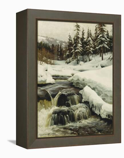 A Winter Landscape with a Mountain Torrent-Peder Mork Monsted-Framed Premier Image Canvas