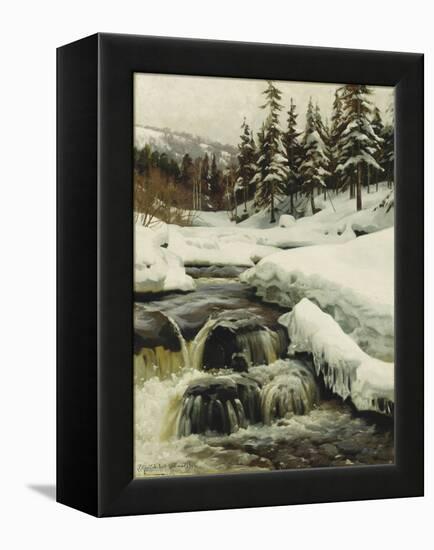 A Winter Landscape with a Mountain Torrent-Peder Mork Monsted-Framed Premier Image Canvas