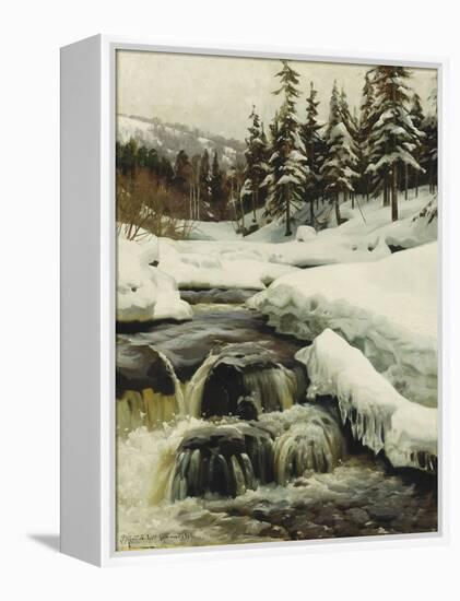 A Winter Landscape with a Mountain Torrent-Peder Mork Monsted-Framed Premier Image Canvas