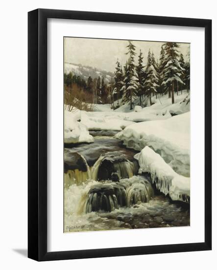 A Winter Landscape with a Mountain Torrent-Peder Mork Monsted-Framed Giclee Print