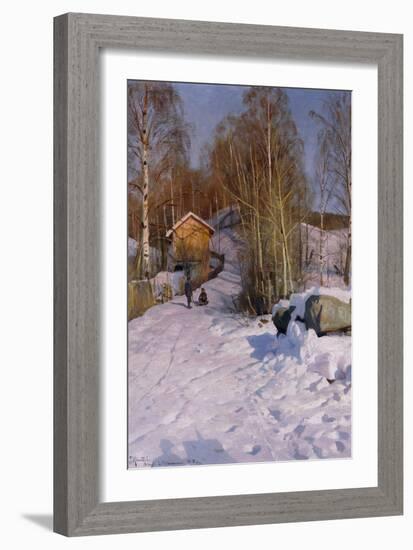 A Winter Landscape with Children Sledging-Peder Mork Monsted-Framed Giclee Print