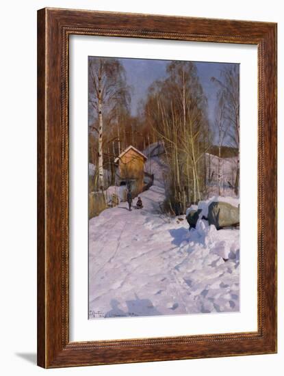 A Winter Landscape with Children Sledging-Peder Mork Monsted-Framed Giclee Print